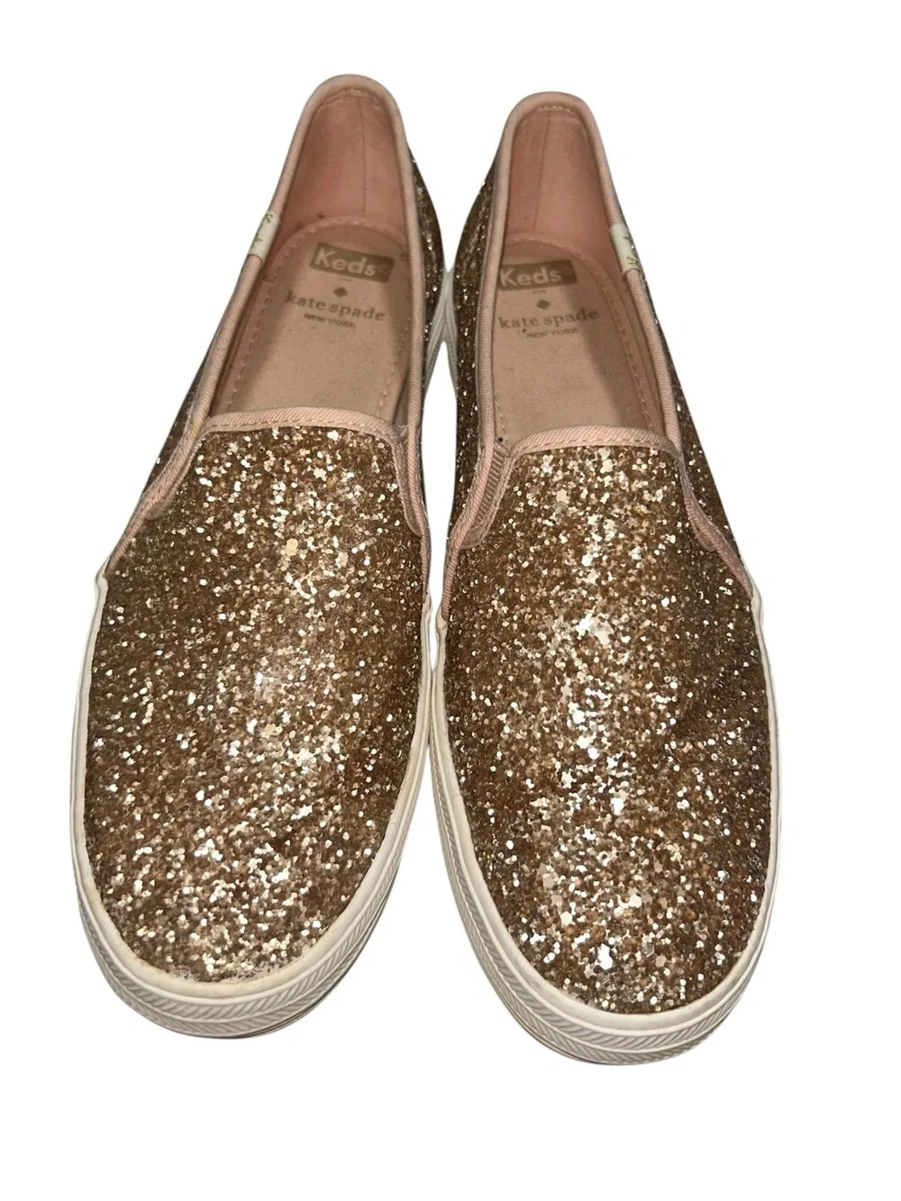 Kate Spade Keds rose gold glitter slip on Sneakers
